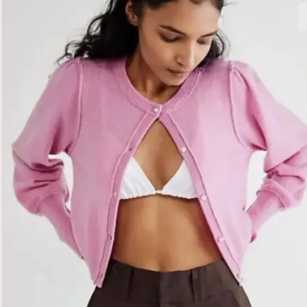 Free People Cashmere Rose Pink Cardigan Pearl Button Sweater S